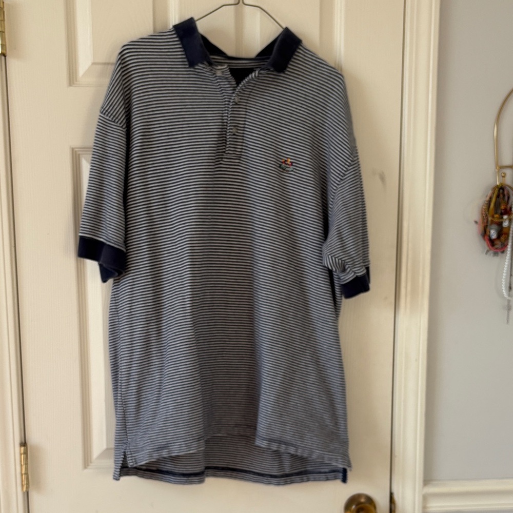 Men's Striped Polo Shirt - Navy Blue